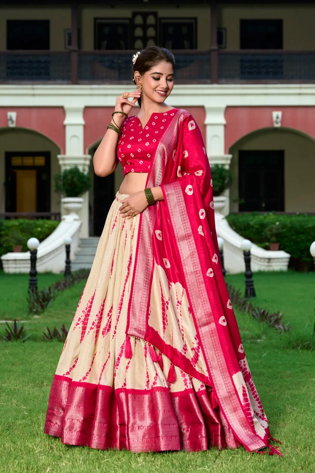 Shibori Printed Dola Silk Lehenga Choli With Zari Weaving Wedding Wear Designs