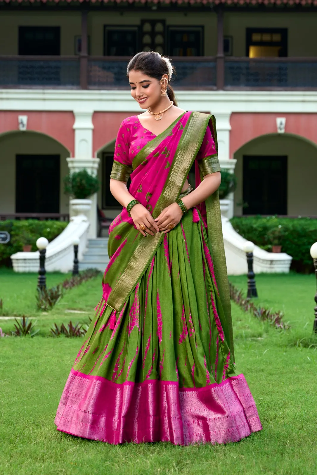 Shibori Printed Dola Silk Lehenga Choli With Zari Weaving Wedding Wear Designs