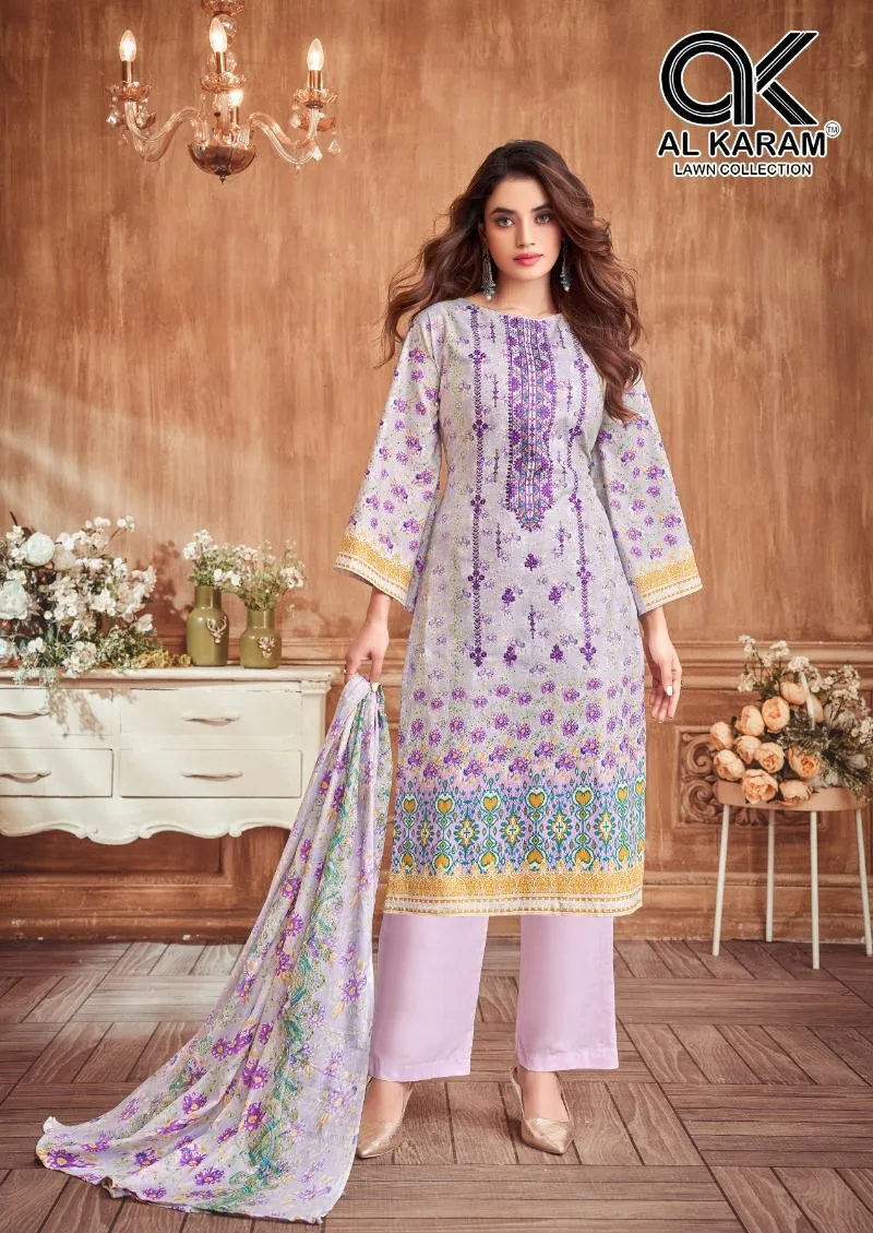 Unstitched Lawn Dailywear Salwar Suit Alkaram Amryn Catalouge
