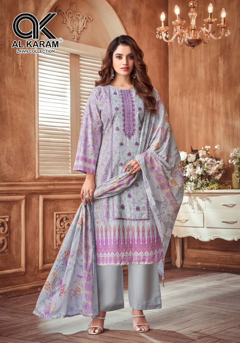 Unstitched Lawn Dailywear Salwar Suit Alkaram  Amryn Catalouge