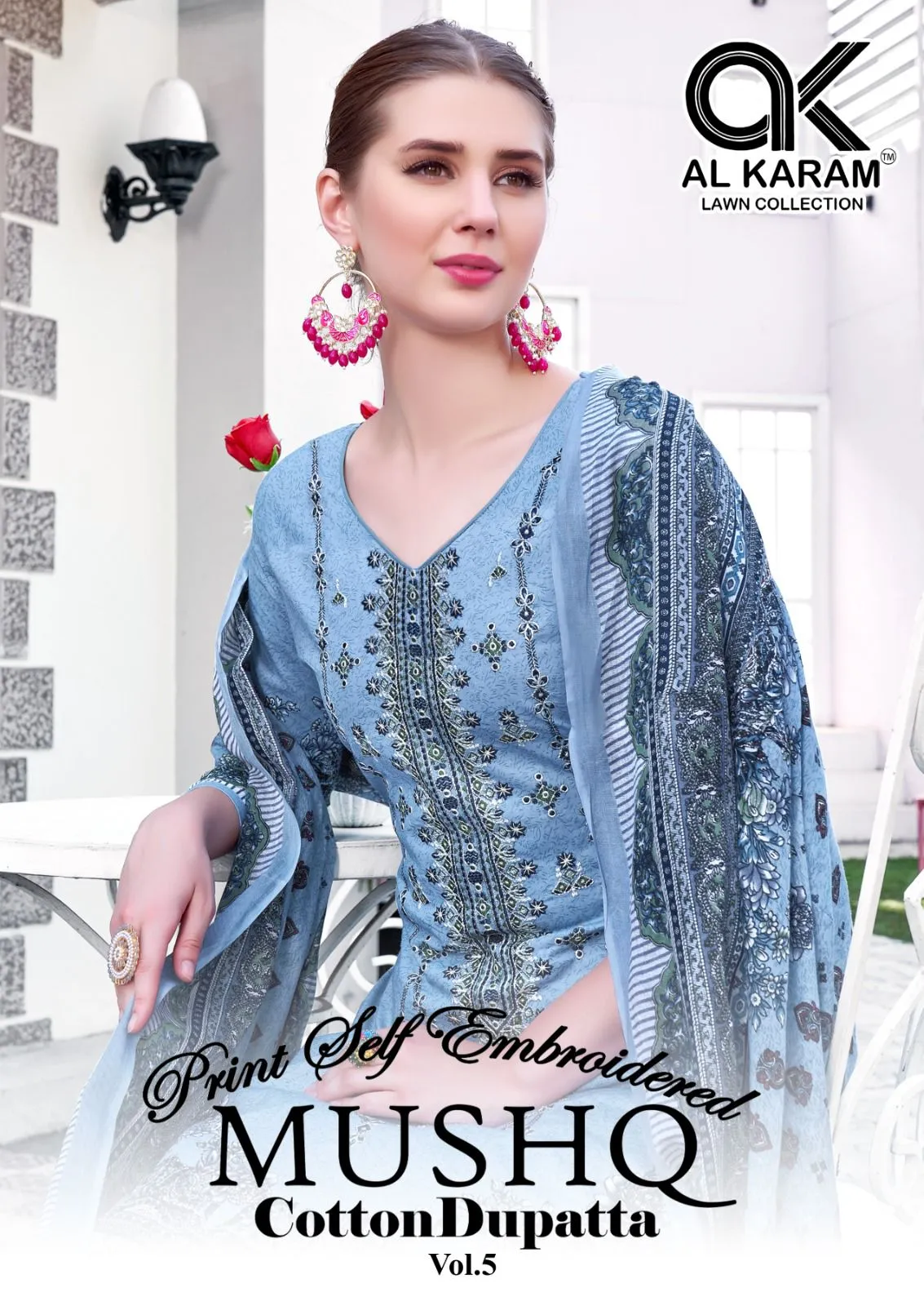 Printed Straight Suit With Self Embroidery Pakistani Style Ramzan Eid Fashion  Alkaram Mushq Vol 5