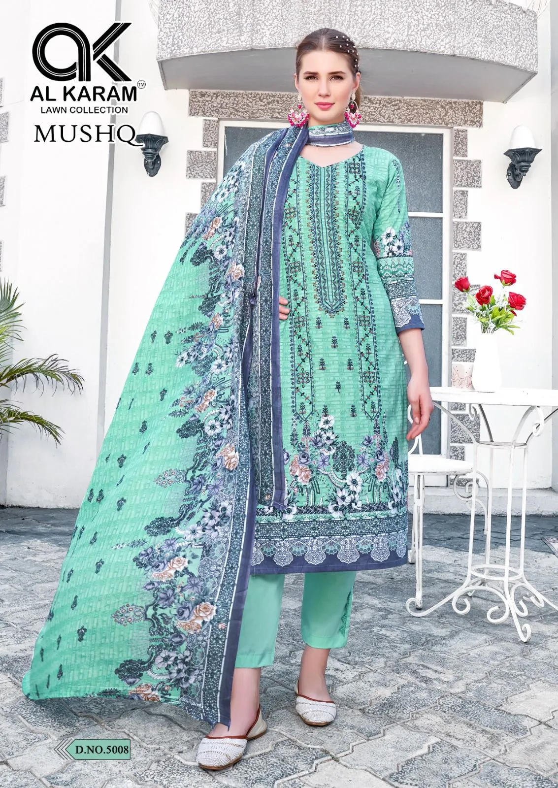 Printed Straight Suit With Self Embroidery Pakistani Style Ramzan Eid Fashion  Alkaram Mushq Vol 5