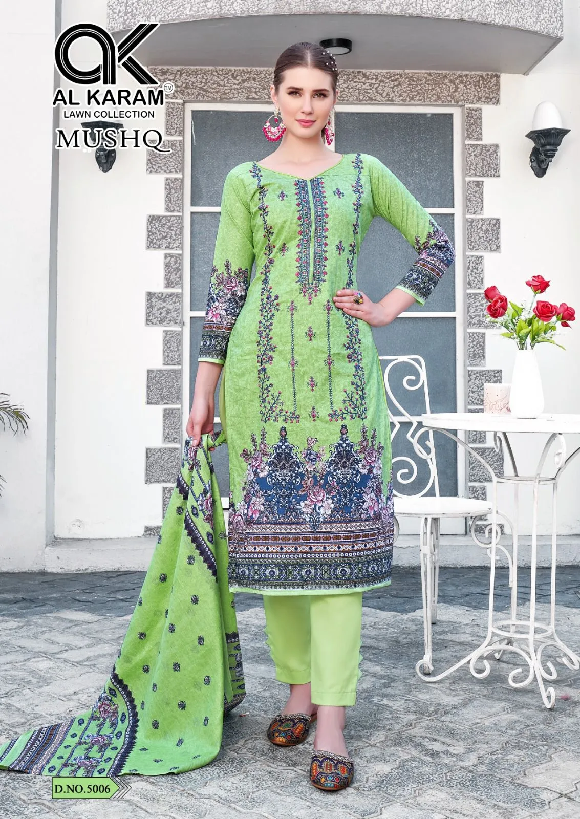 Printed Straight Suit With Self Embroidery Pakistani Style Ramzan Eid Fashion  Alkaram Mushq Vol 5