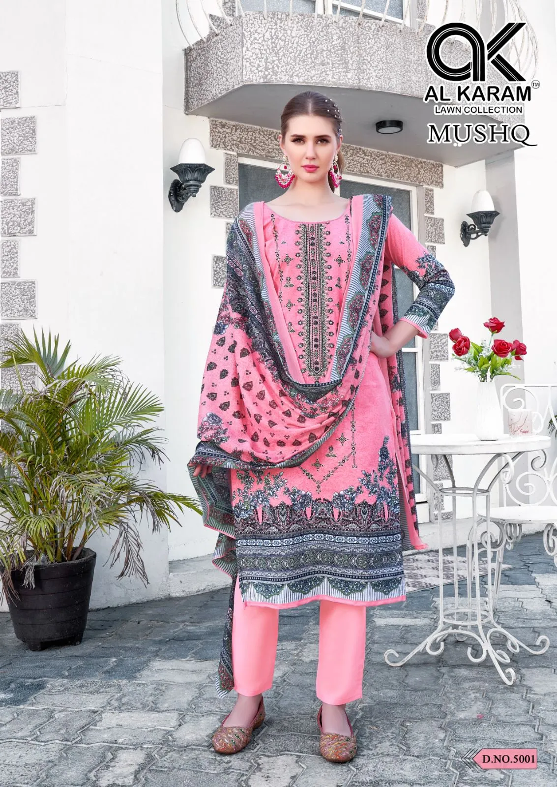 Printed Straight Suit With Self Embroidery Pakistani Style Ramzan Eid Fashion  Alkaram Mushq Vol 5