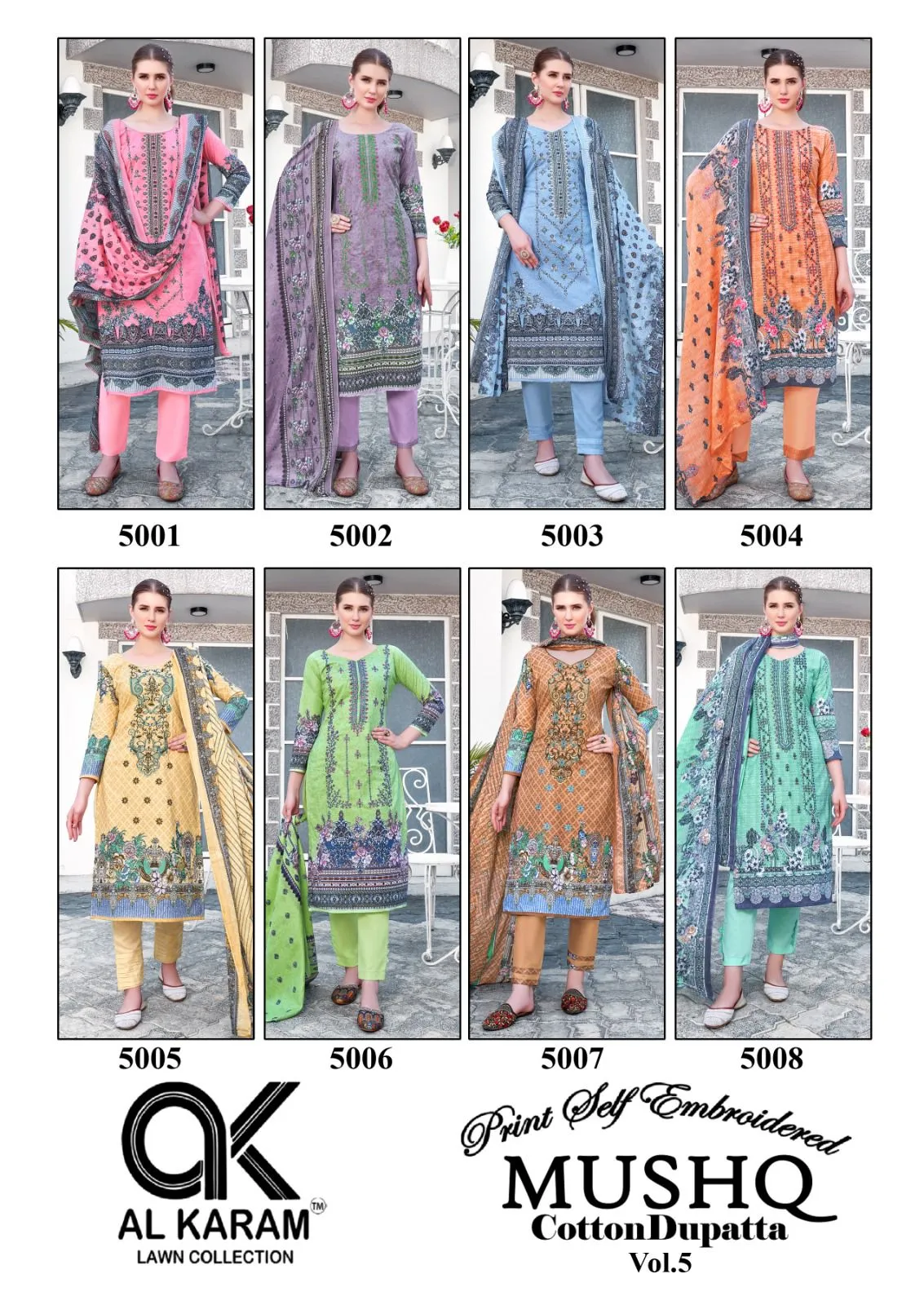 Printed Straight Suit With Self Embroidery Pakistani Style Ramzan Eid Fashion  Alkaram Mushq Vol 5