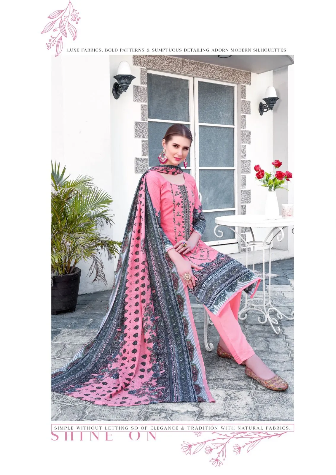 Printed Straight Suit With Self Embroidery Pakistani Style Ramzan Eid Fashion  Alkaram Mushq Vol 5