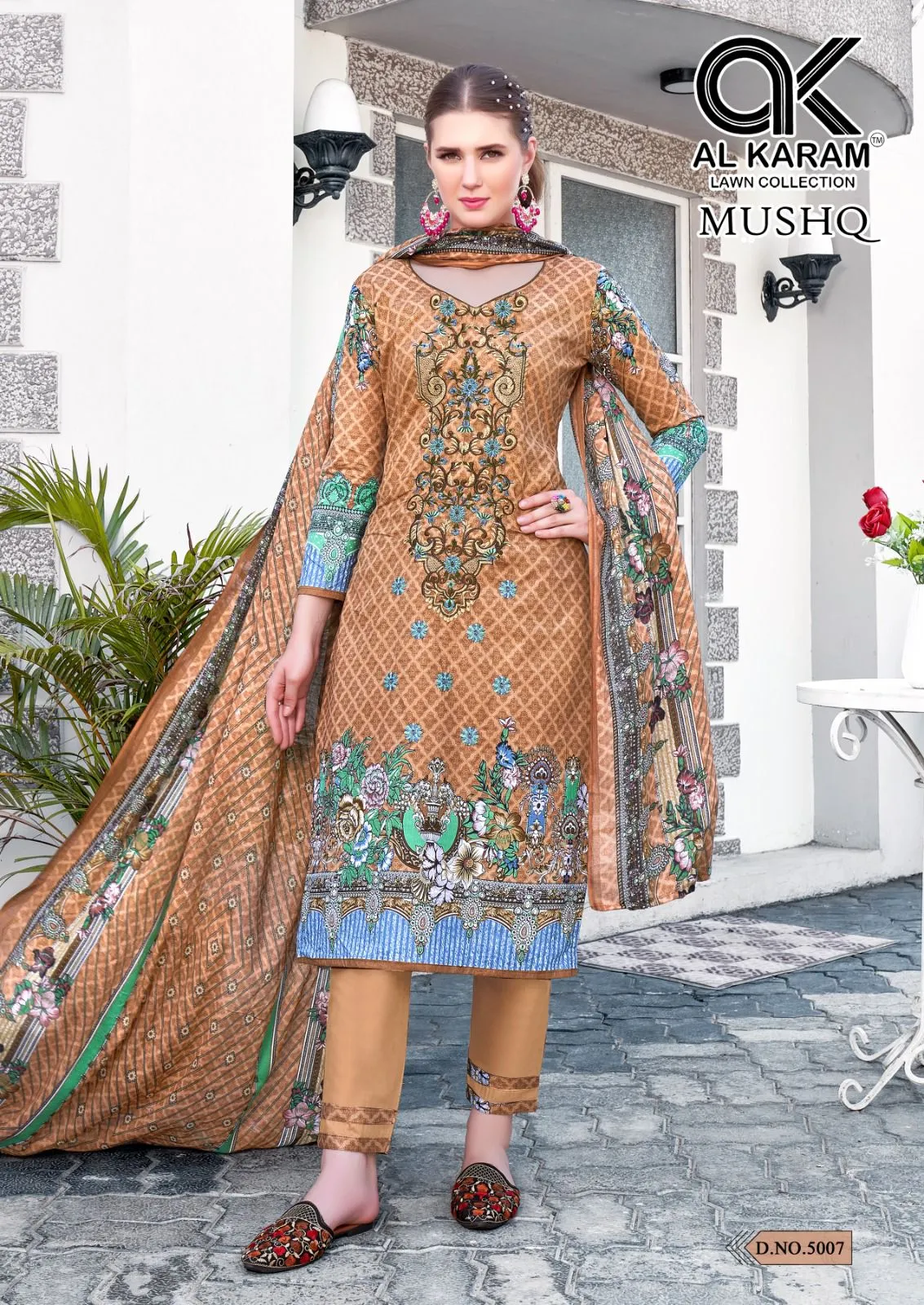 Printed Straight Suit With Self Embroidery Pakistani Style Ramzan Eid Fashion  Alkaram Mushq Vol 5