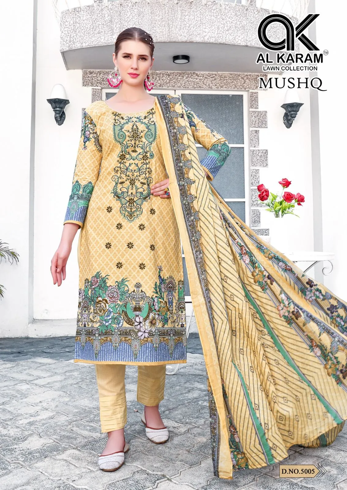 Printed Straight Suit With Self Embroidery Pakistani Style Ramzan Eid Fashion  Alkaram Mushq Vol 5