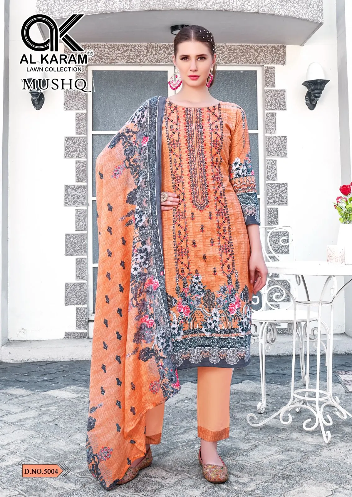 Printed Straight Suit With Self Embroidery Pakistani Style Ramzan Eid Fashion  Alkaram Mushq Vol 5