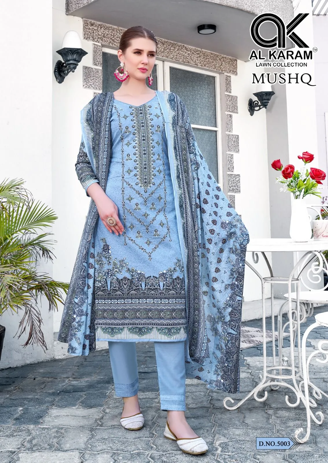 Printed Straight Suit With Self Embroidery Pakistani Style Ramzan Eid Fashion  Alkaram Mushq Vol 5