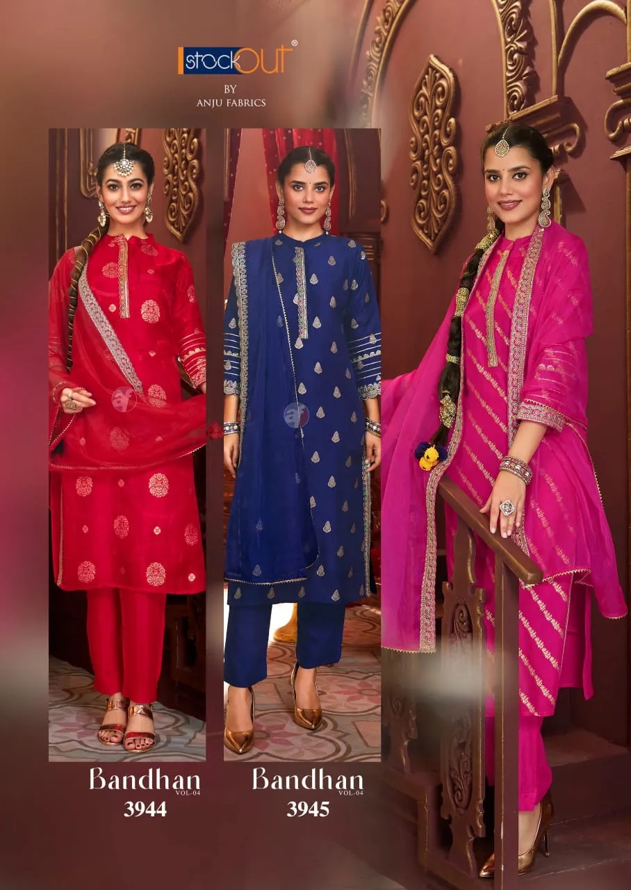 Anju Fabrics Bandhan Vol-4 Designer 3 Piece Kurti Set