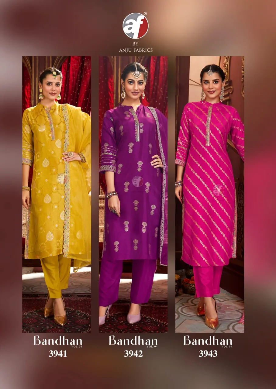 Anju Fabrics Bandhan Vol-4 Designer 3 Piece Kurti Set