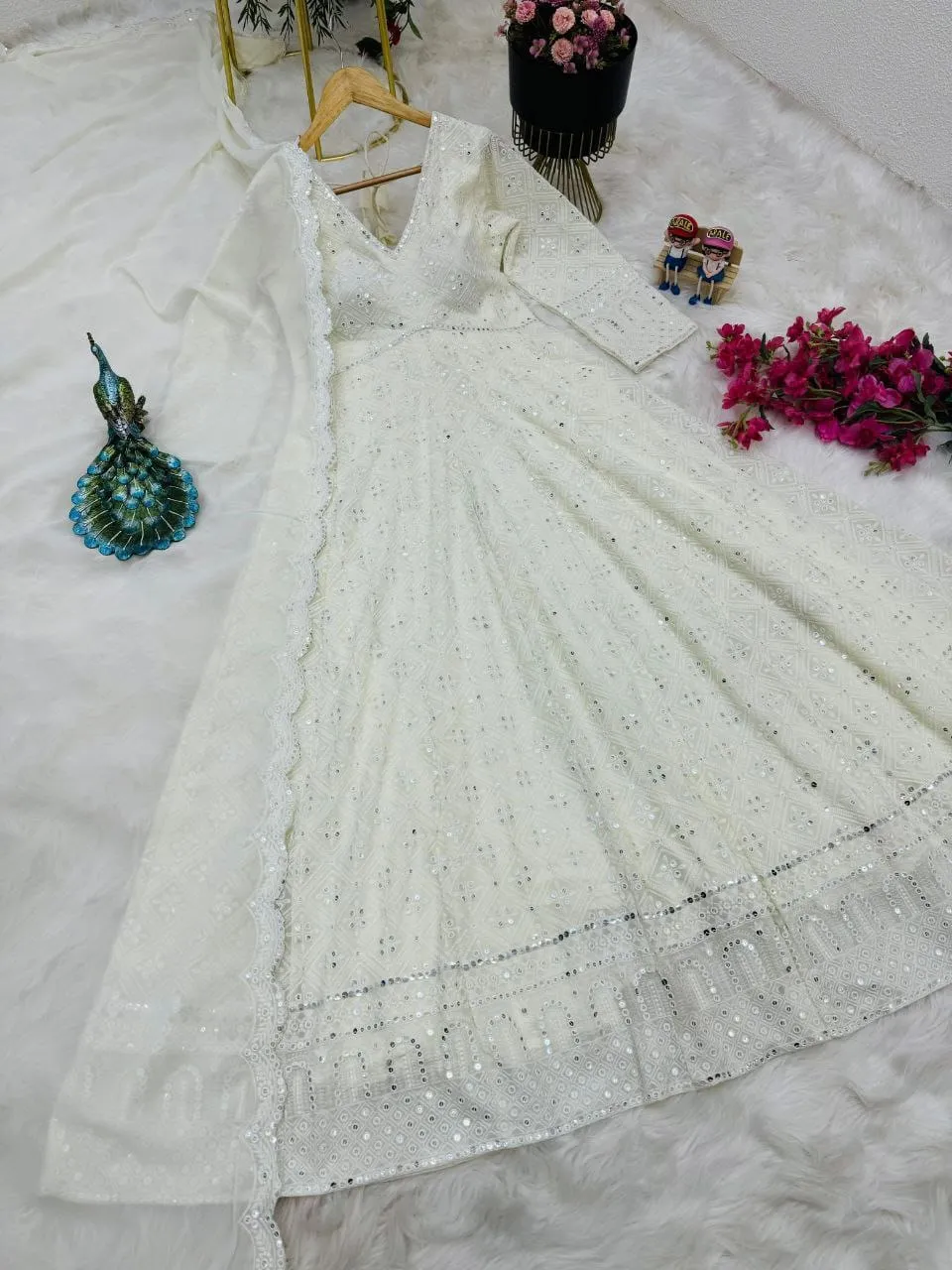 Bollywood Copy New Designer Party Gown Cream Color Gown With Heavy Embroidery Work