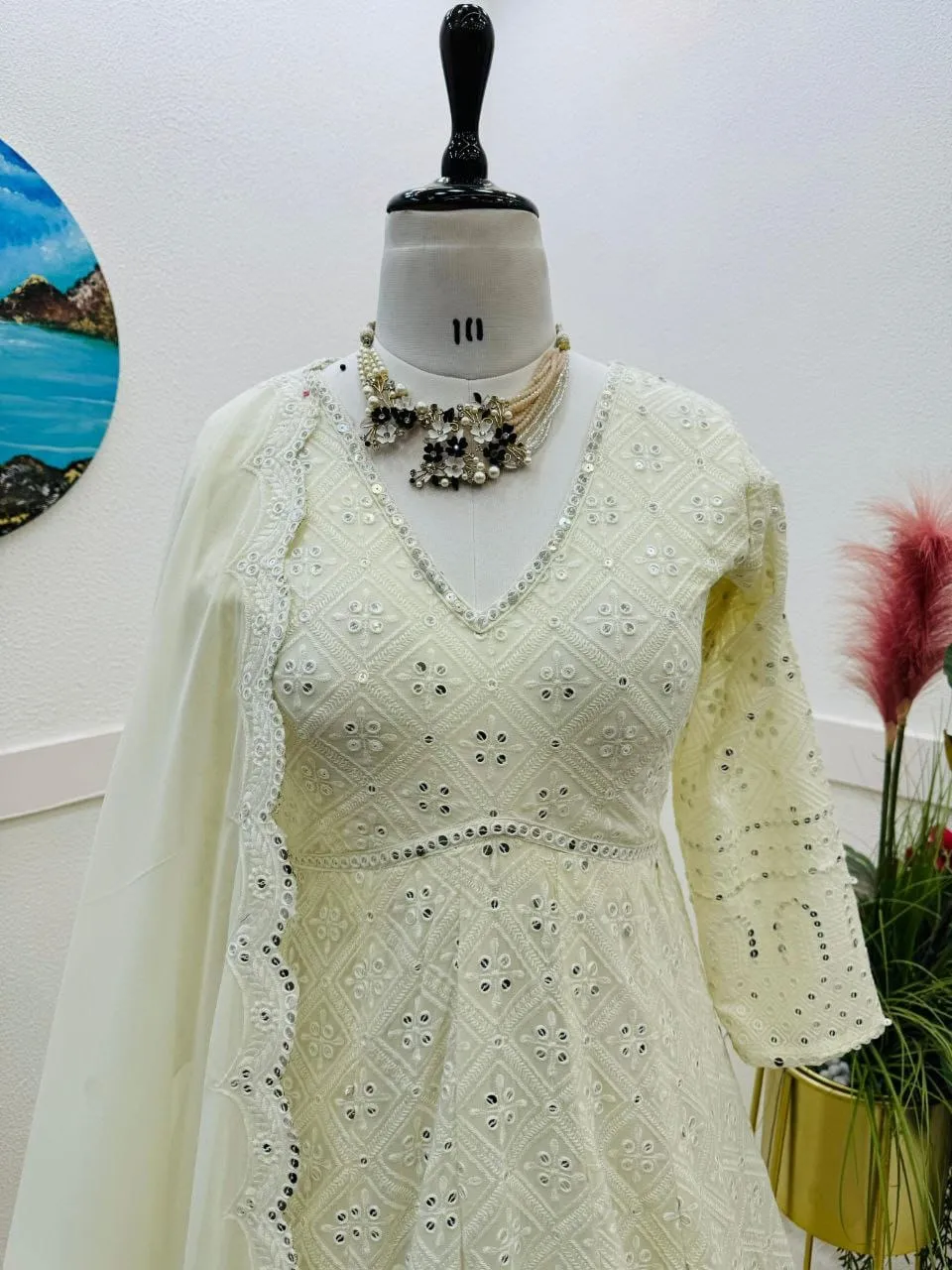 Bollywood Copy New Designer Party Gown Cream Color Gown With Heavy Embroidery Work