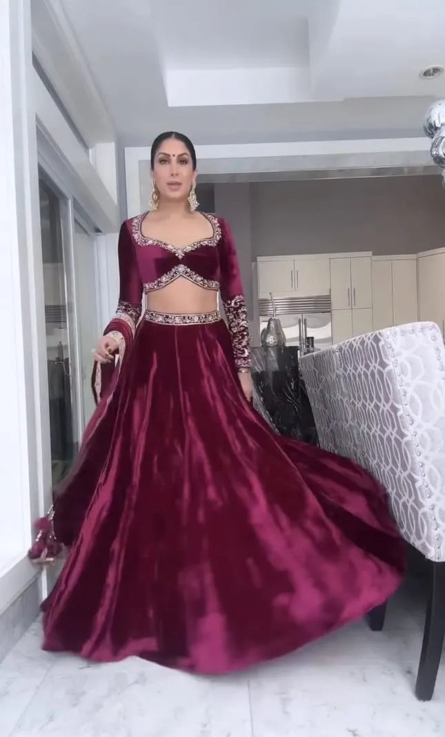 Bollywood Trending Red Color Velvet Designer Ethnic Lehenga Choli
