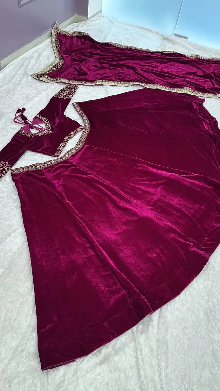 Bollywood Trending Red Color Velvet Designer Ethnic Lehenga Choli