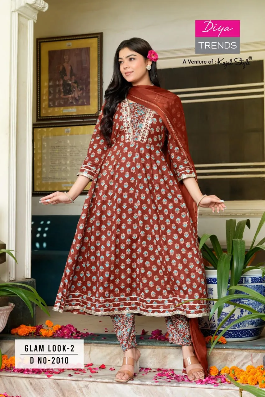 Divya Trends Kajol Style  Glamlook Vol. 2 Long Anarkali Kurti Set With Dupatta And Pant 3 piece