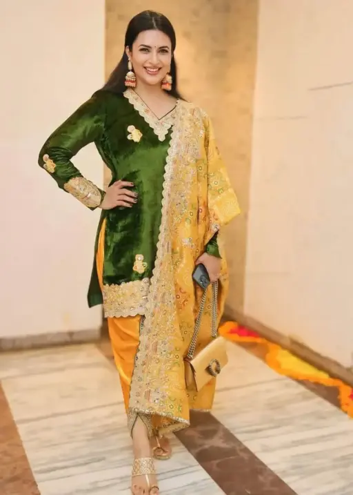 Divyanka Tripathi Trending Velvet Patiala Suit Wedding Wear