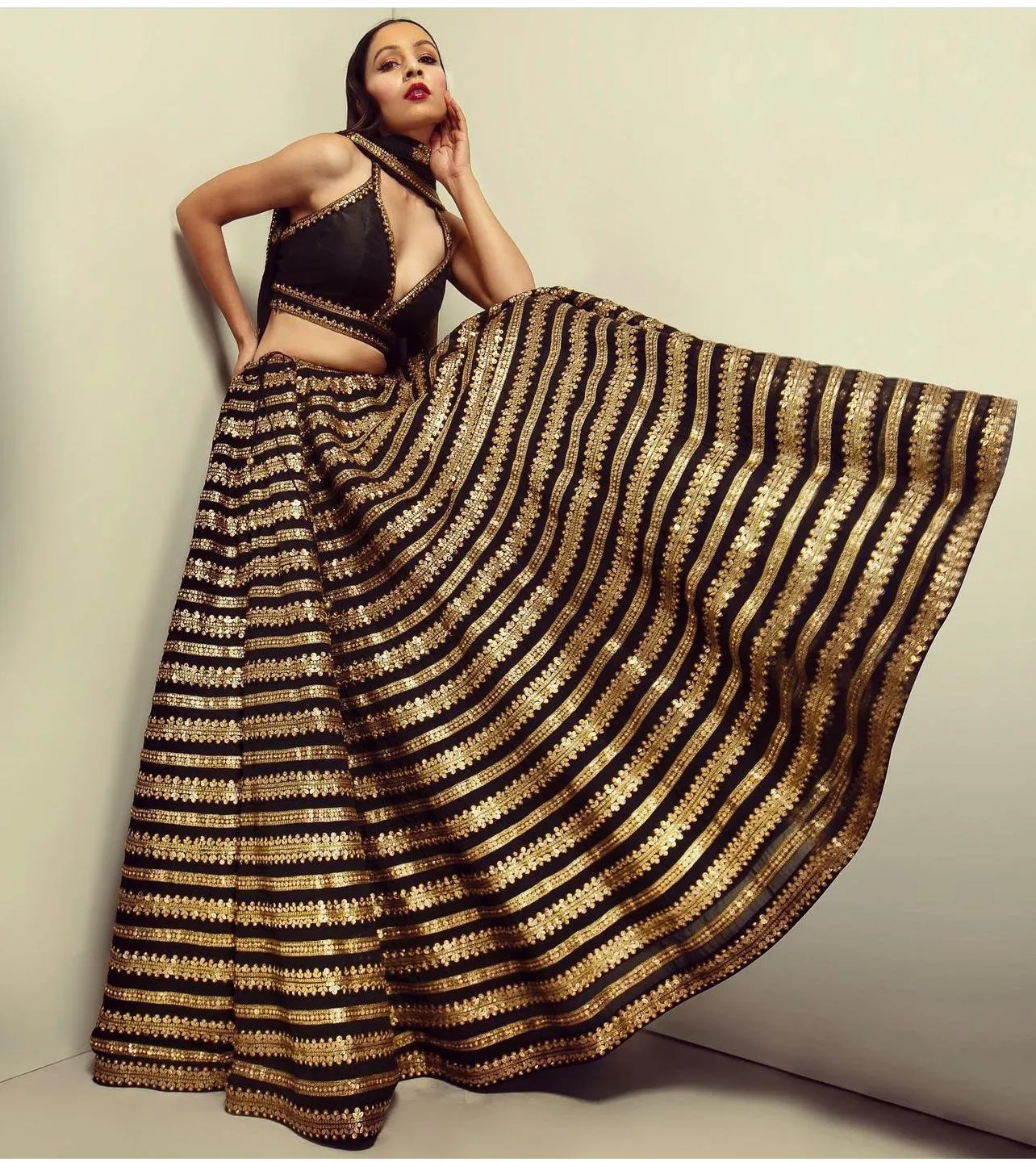 Embellished Black Heavy Golden Sequins Work Ethnic Lehenga Choli Designer Bollywood Style Lehenga
