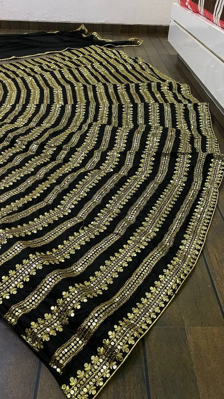 Embellished Black Heavy Golden Sequins Work Ethnic Lehenga Choli Designer Bollywood Style Lehenga