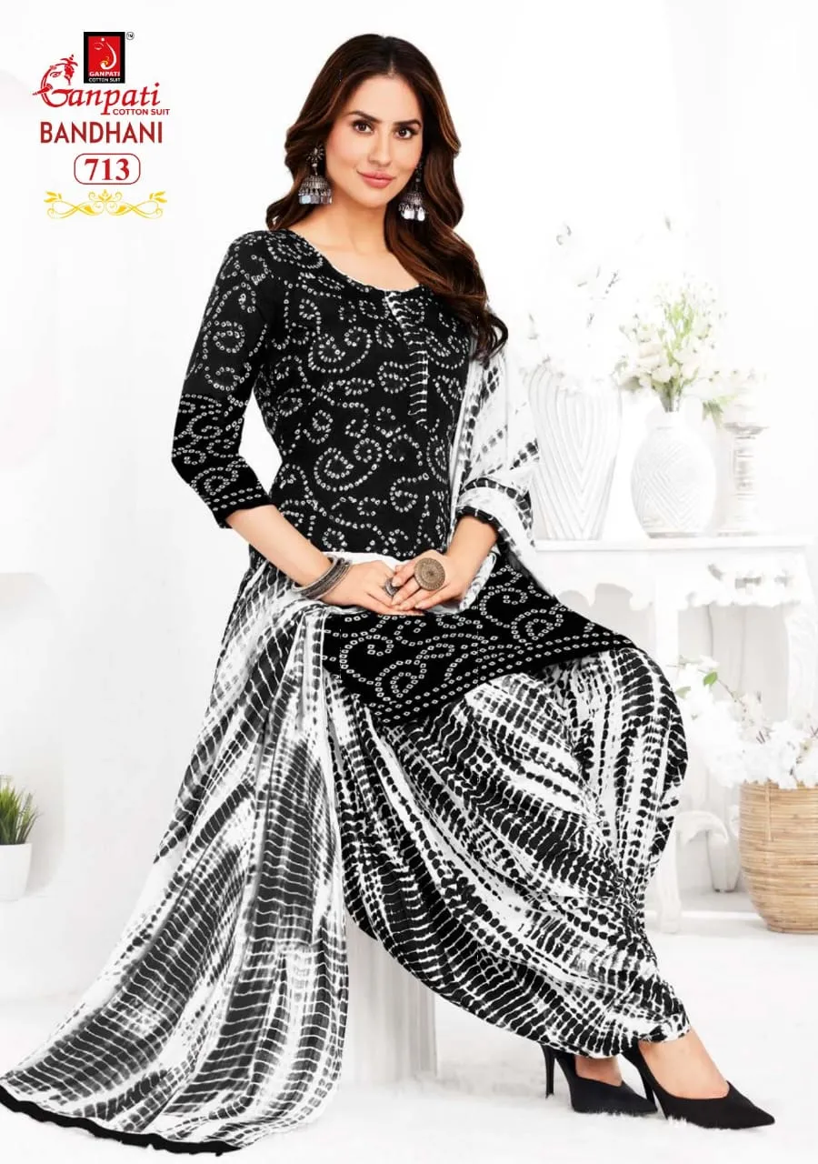 Unstitched Bandhni printed Cotton Salwar Suit Ganpati Bandhani Vol 7 Daily Wear Ethnic Suit