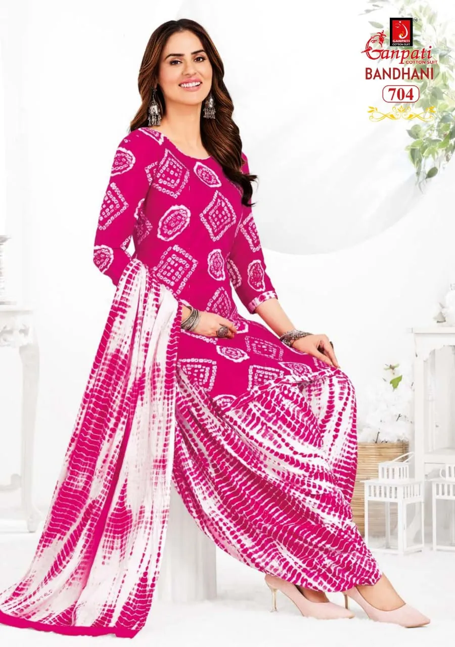 Unstitched Bandhni printed Cotton Salwar Suit Ganpati Bandhani Vol 7 Daily Wear Ethnic Suit