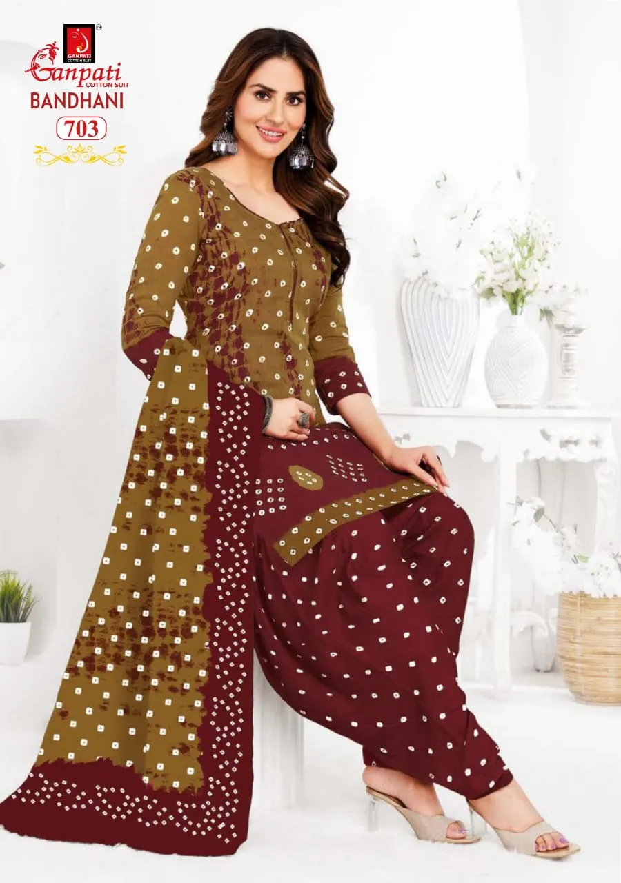 Unstitched Bandhni printed Cotton Salwar Suit Ganpati Bandhani Vol 7 Daily Wear Ethnic Suit
