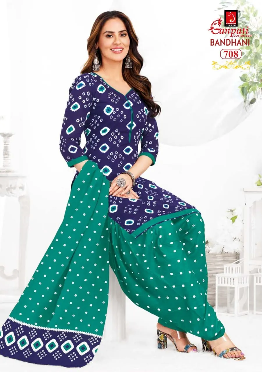 Unstitched Bandhni printed Cotton Salwar Suit Ganpati Bandhani Vol 7 Daily Wear Ethnic Suit