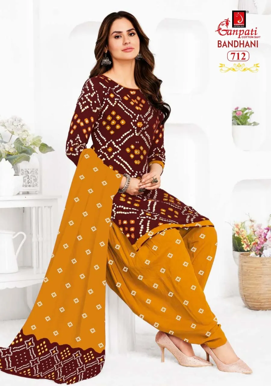 Unstitched Bandhni printed Cotton Salwar Suit Ganpati Bandhani Vol 7 Daily Wear Ethnic Suit