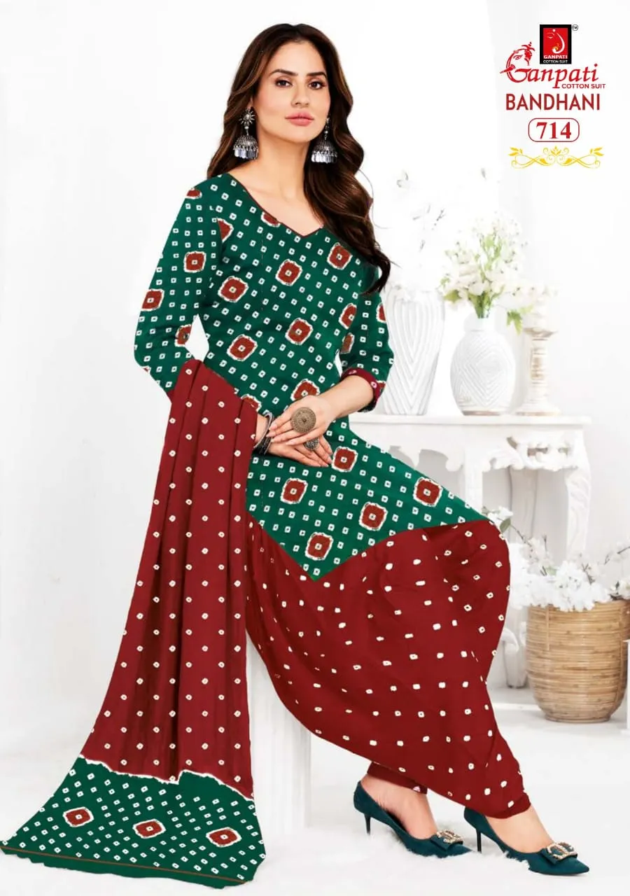 Unstitched Bandhni printed Cotton Salwar Suit Ganpati Bandhani Vol 7 Daily Wear Ethnic Suit