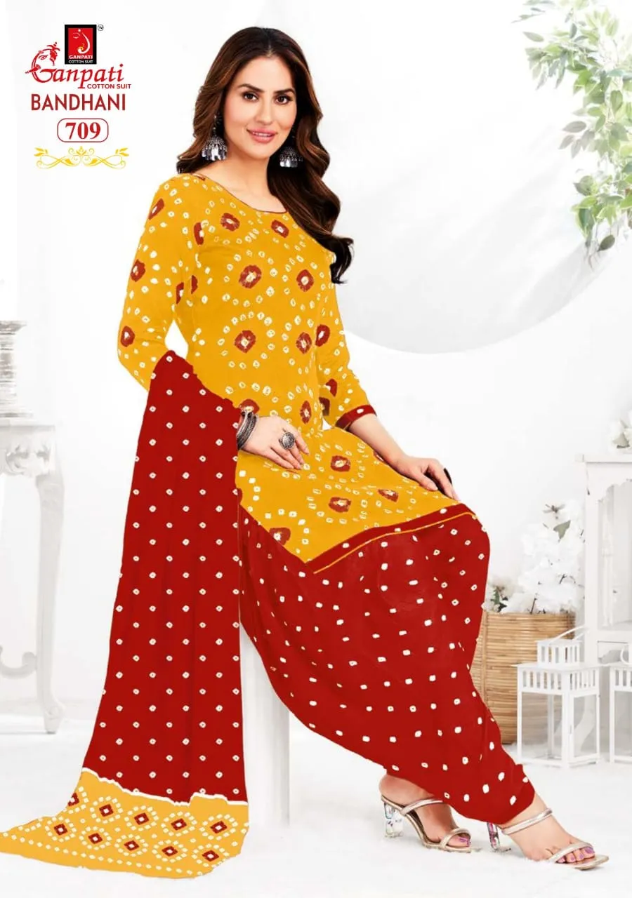 Unstitched Bandhni printed Cotton Salwar Suit Ganpati Bandhani Vol 7 Daily Wear Ethnic Suit