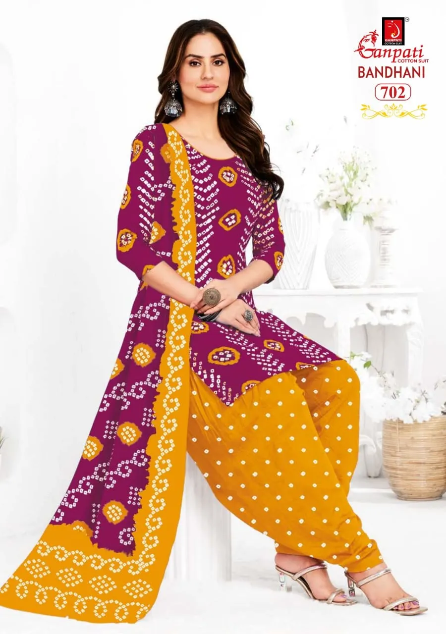 Unstitched Bandhni printed Cotton Salwar Suit Ganpati Bandhani Vol 7 Daily Wear Ethnic Suit