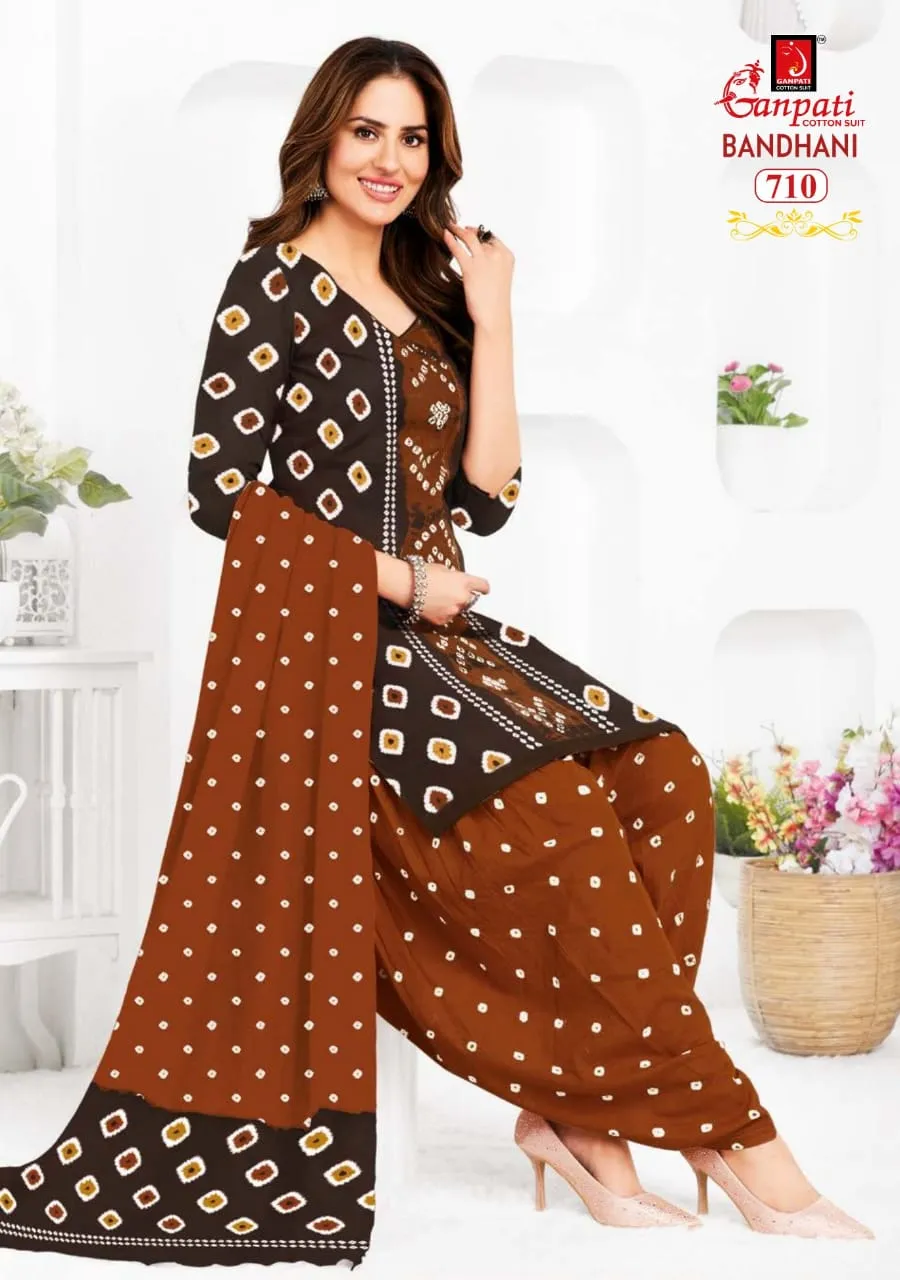 Unstitched Bandhni printed Cotton Salwar Suit Ganpati Bandhani Vol 7 Daily Wear Ethnic Suit