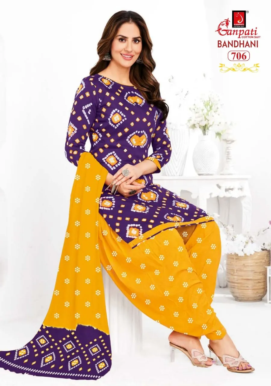 Unstitched Bandhni printed Cotton Salwar Suit Ganpati Bandhani Vol 7 Daily Wear Ethnic Suit