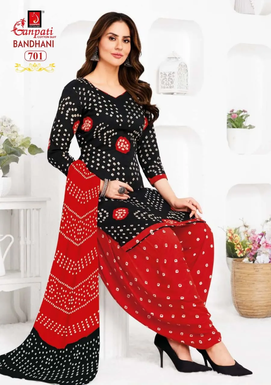 Unstitched Bandhni printed Cotton Salwar Suit Ganpati Bandhani Vol 7 Daily Wear Ethnic Suit