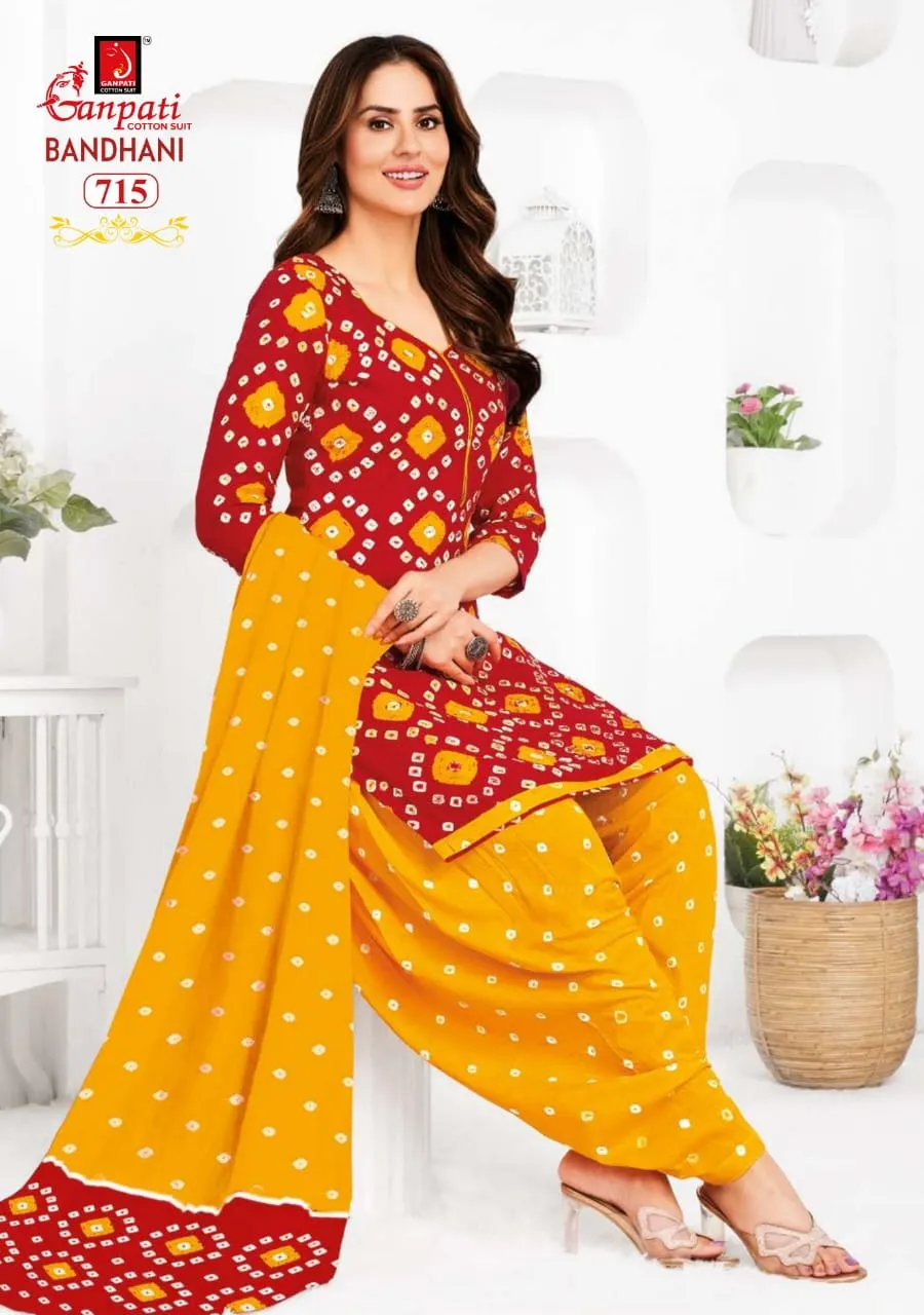 Unstitched Bandhni printed Cotton Salwar Suit Ganpati Bandhani Vol 7 Daily Wear Ethnic Suit