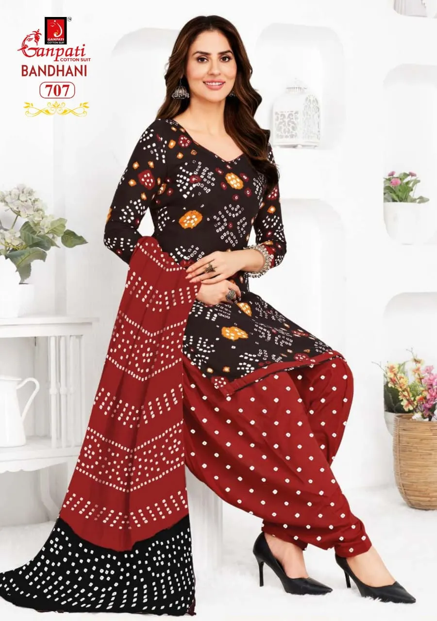 Unstitched Bandhni printed Cotton Salwar Suit Ganpati Bandhani Vol 7 Daily Wear Ethnic Suit