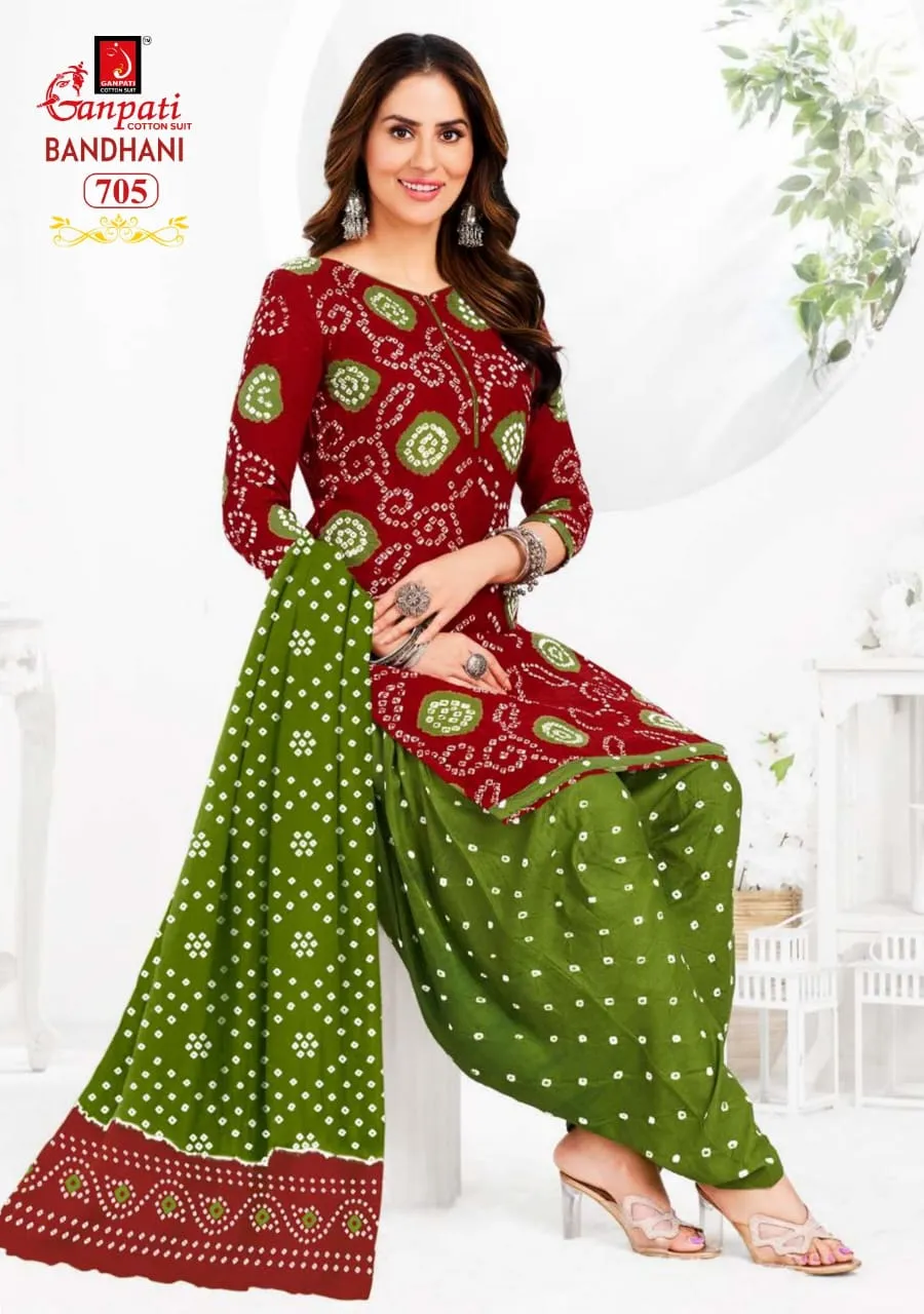Unstitched Bandhni printed Cotton Salwar Suit Ganpati Bandhani Vol 7 Daily Wear Ethnic Suit
