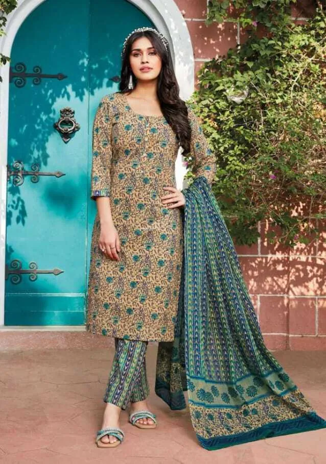 Ganpati Jaipuri Pant Vol 12 Floral Printed Cotton Straight Salwar Suit Unstitched