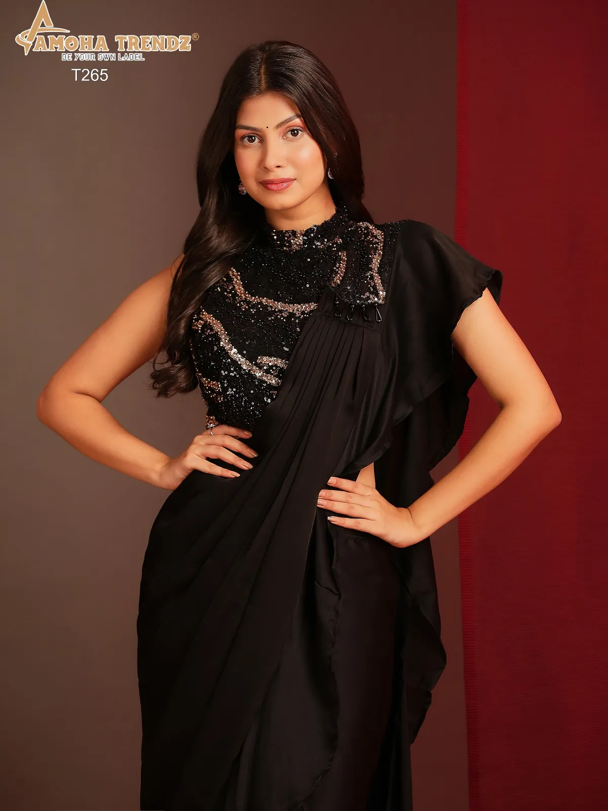 Heavy Work Blouse Ready To Wear Embellished Black Party Wear Saree