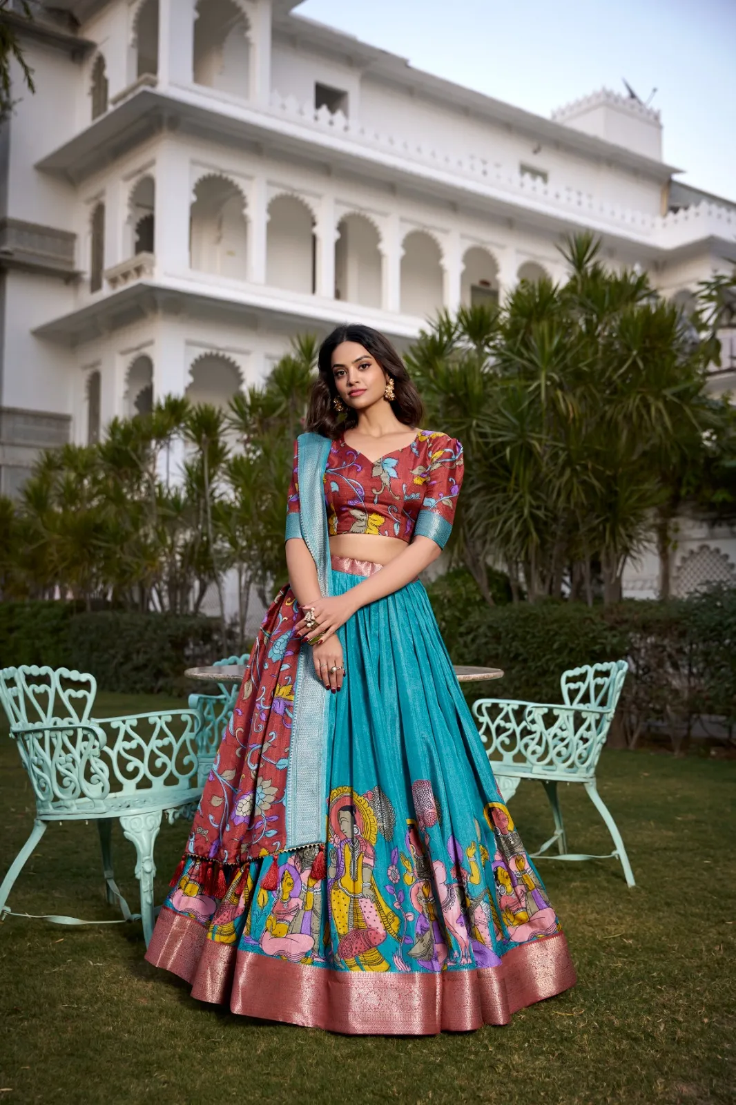 Jacquard Silk Kalamkari Printed Designer Lehenga Choli