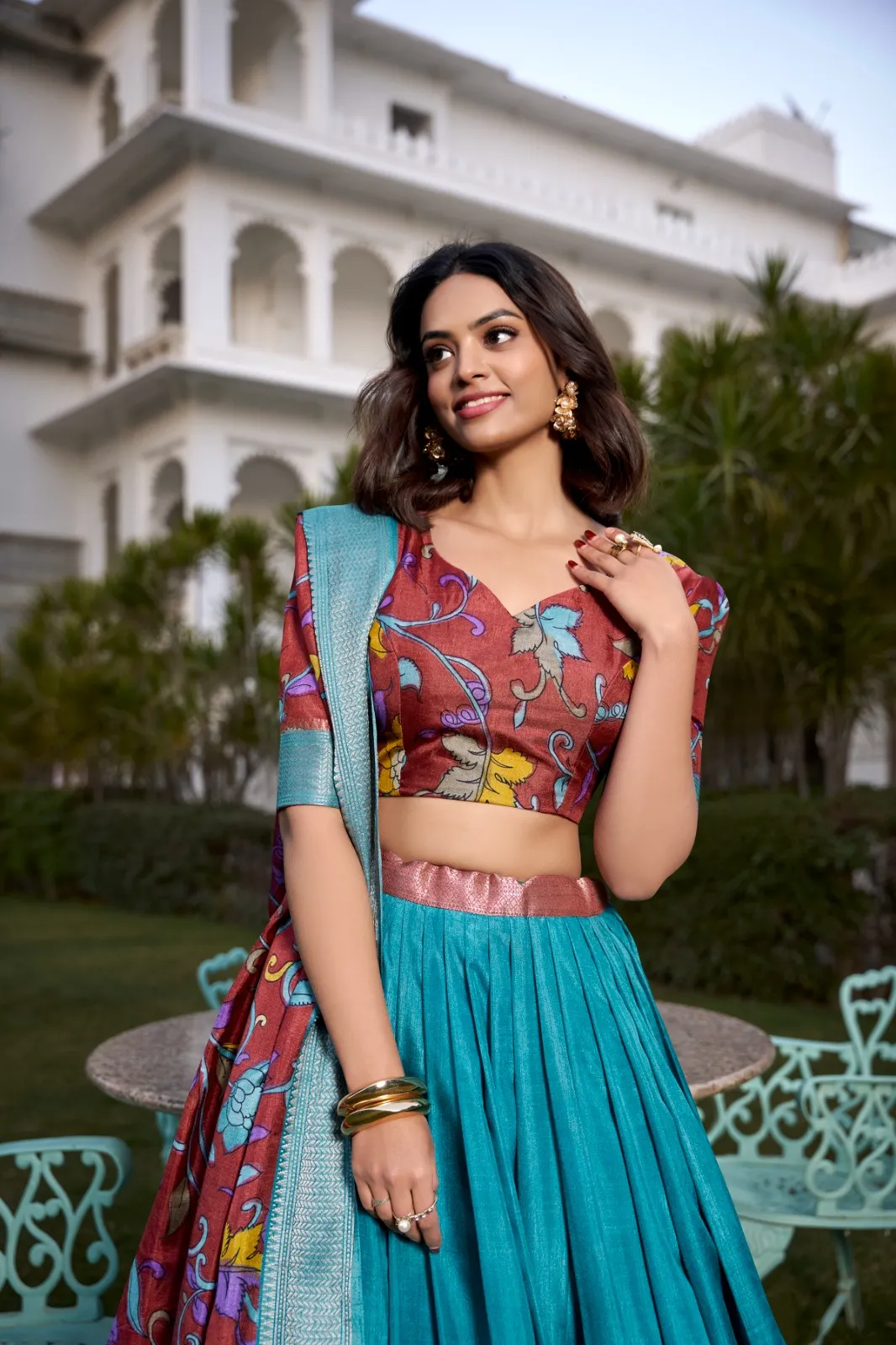 Jacquard Silk Kalamkari Printed Designer Lehenga Choli