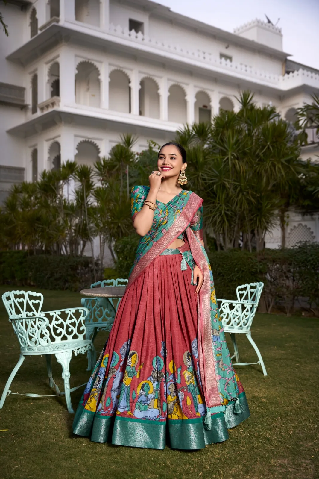 Jacquard Silk Kalamkari Printed Designer Lehenga Choli