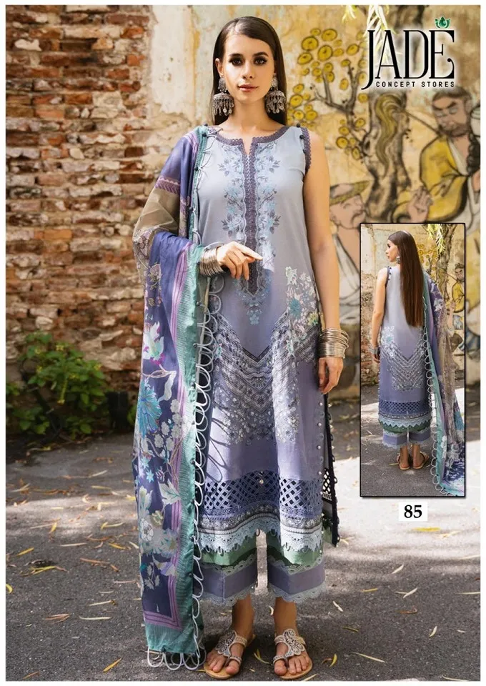 Lawn Cotton Printed Pakistani Straight Salwar Suit Summer Wear Jade Chevron Vol 9