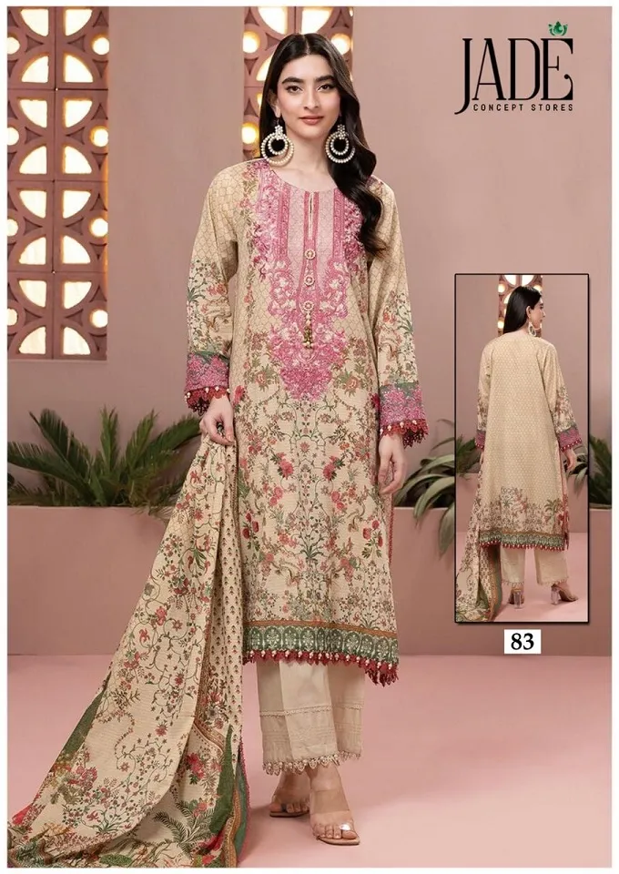 Lawn Cotton Printed Pakistani Straight Salwar Suit Summer Wear Jade Chevron Vol 9