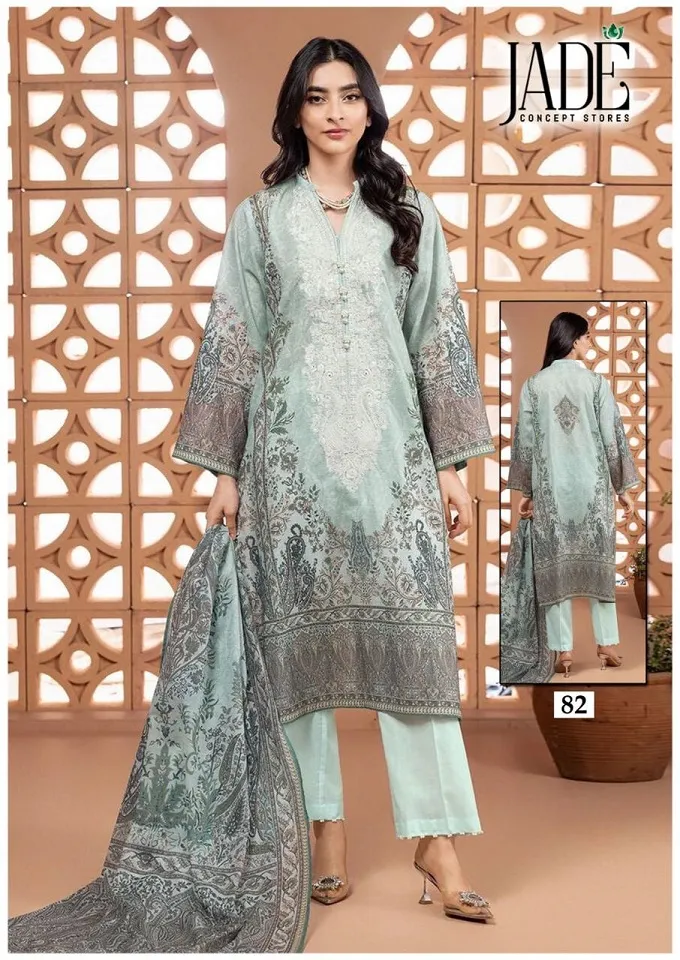 Lawn Cotton Printed Pakistani Straight Salwar Suit Summer Wear Jade Chevron Vol 9