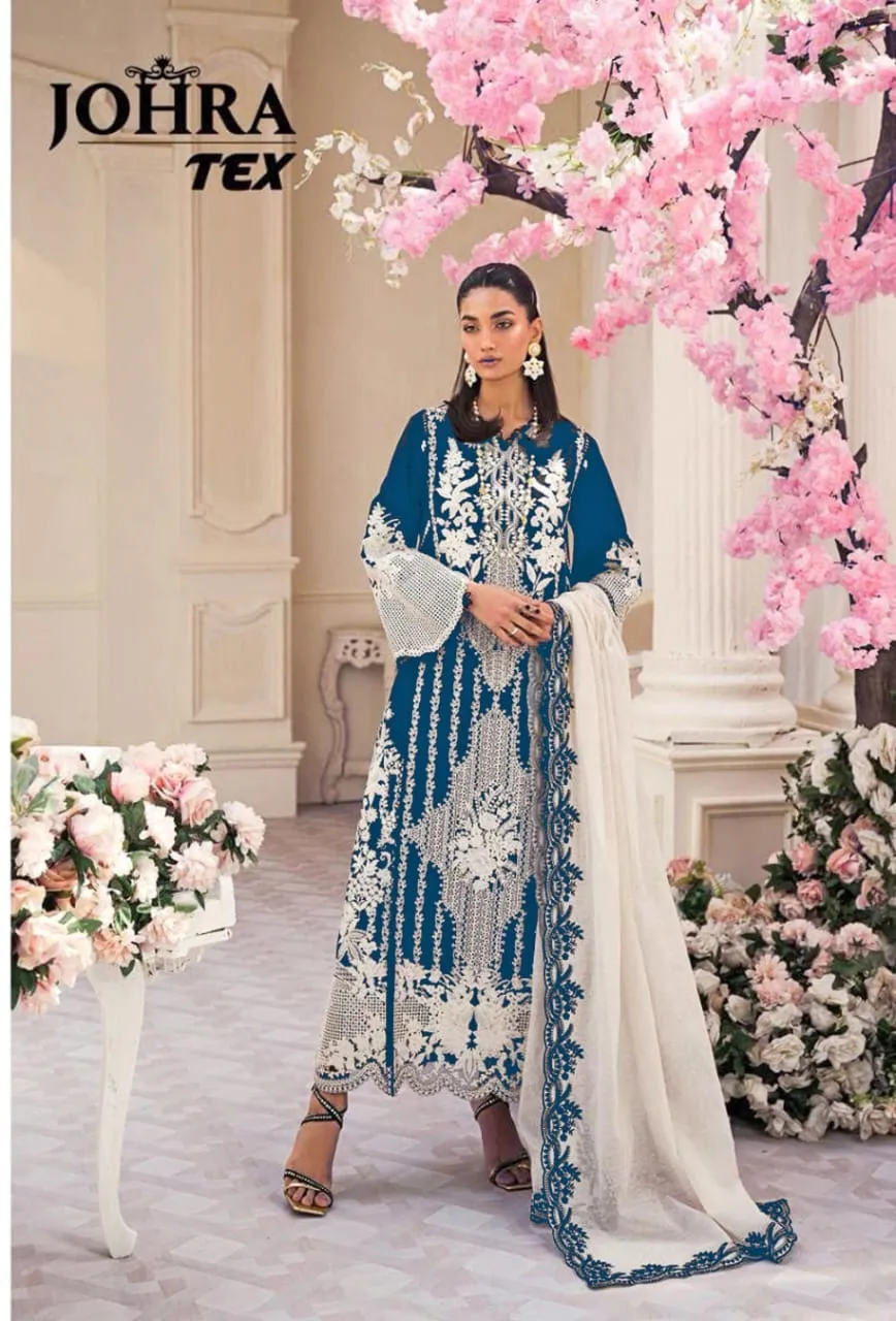 Johra Tex147 Stylish Blue Rayon Cotton Heavy Embroidery Pakistani Salwar Suit