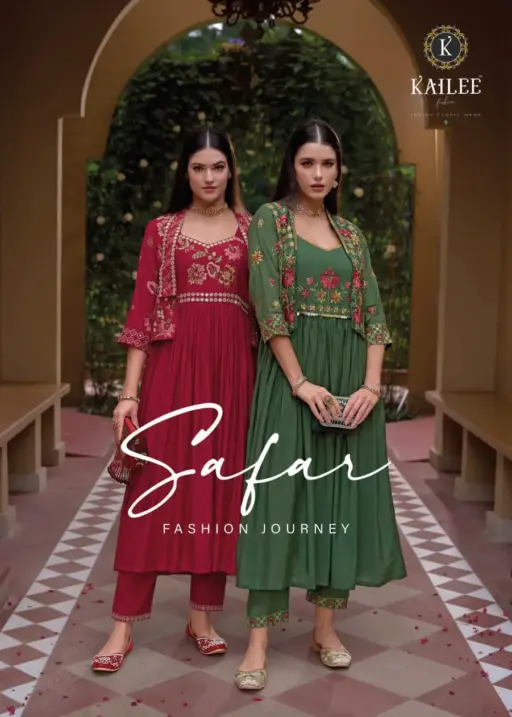 Kailee Fashion Safar Catalogue Long Designer 2 Piece Kurti Set With Jacket