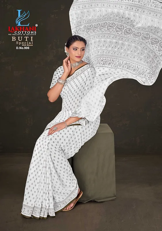 Lakhani Buti Special Vol 09 Pure Cotton Printed White Shade Sarees