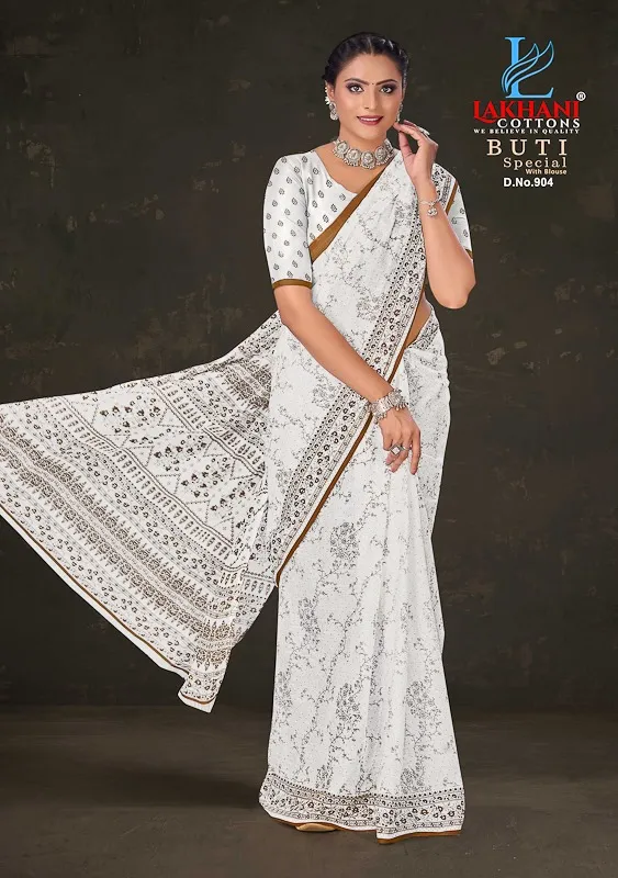 Lakhani Buti Special Vol 09 Pure Cotton Printed White Shade Sarees